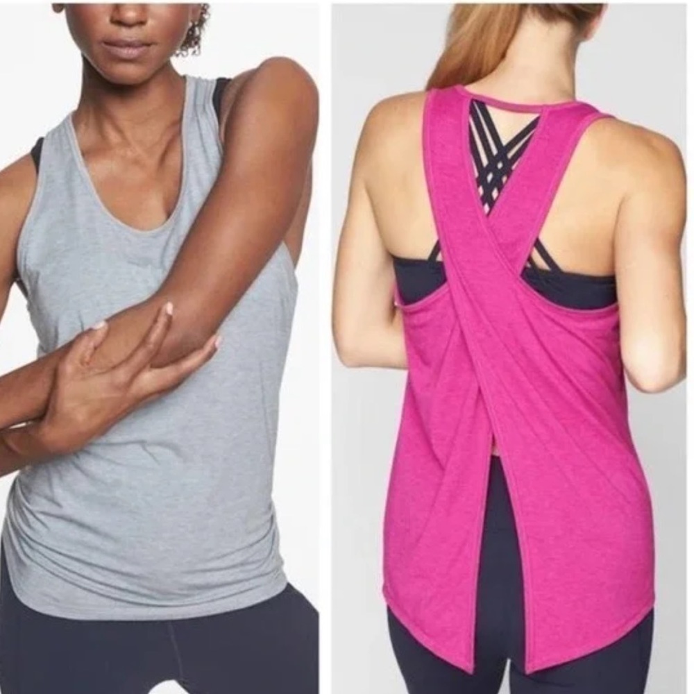 Athleta Tank Top Essence Tie Back Crewneck Pullover Cross Racerback Sleeveless S